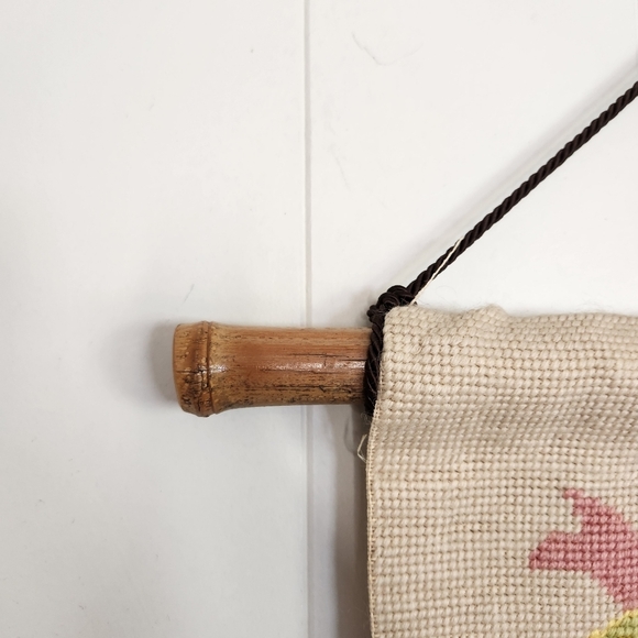 Vintage 70s Crewel Tapestry Music Harp Boho Home Decor Bohemian Wall Hanging - Picture 2 of 9